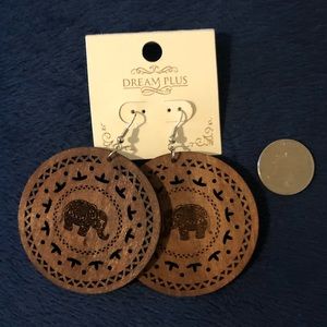 Large lightweight bohemian elephant wood earrings